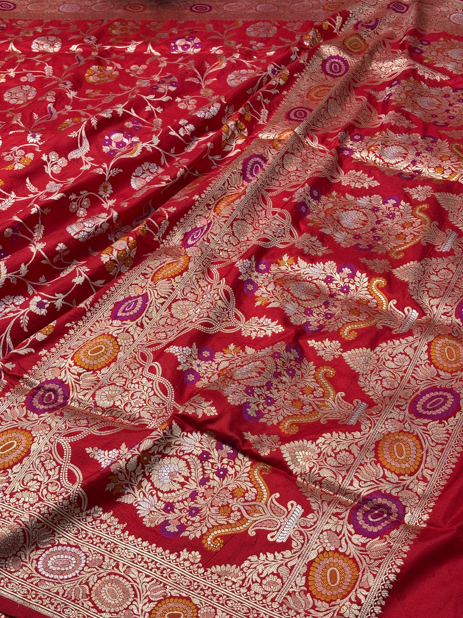 Red Pure Banarasi Minakaari Katan Silk Saree