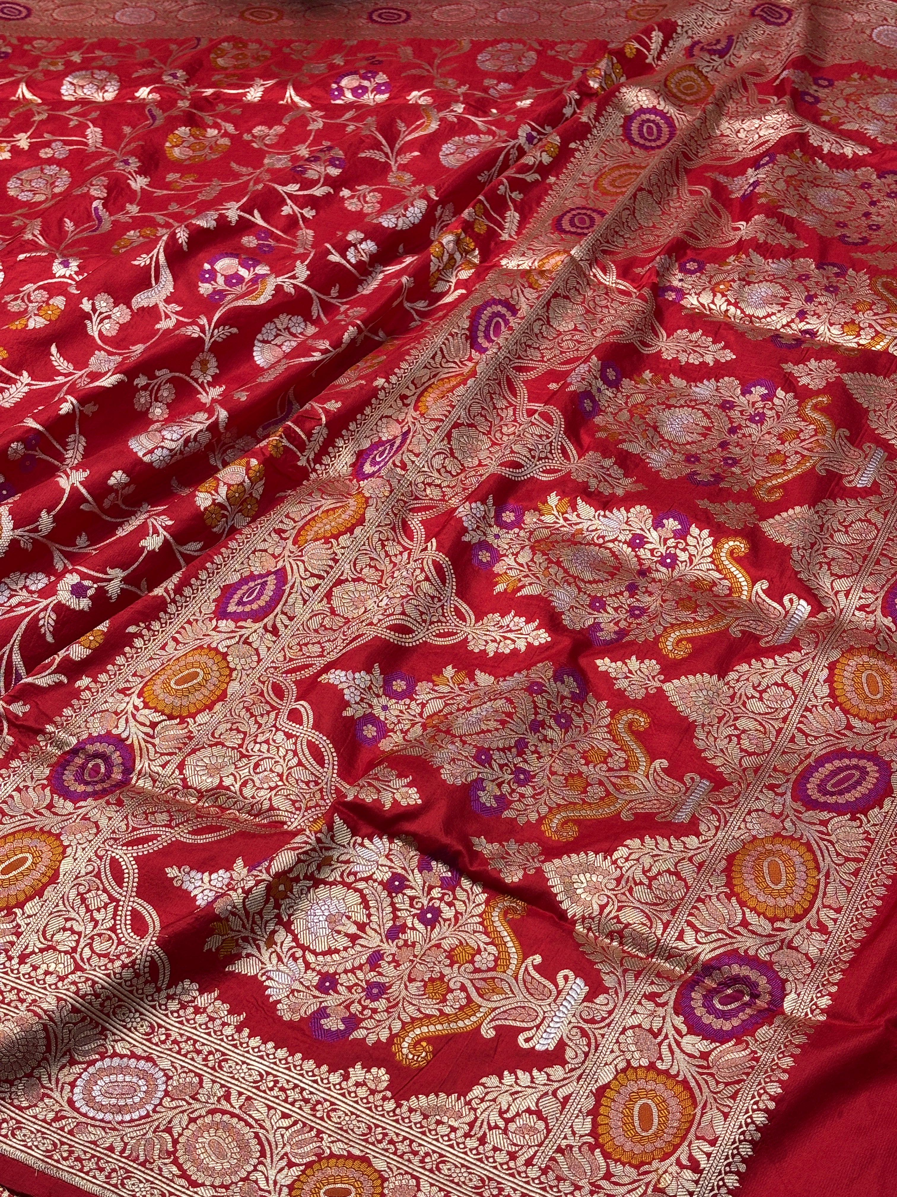 Red Pure Banarasi Minakaari Katan Silk Saree