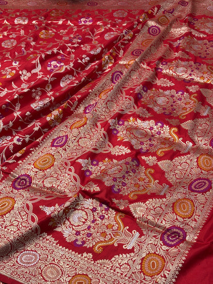 Red Pure Banarasi Minakaari Katan Silk Saree