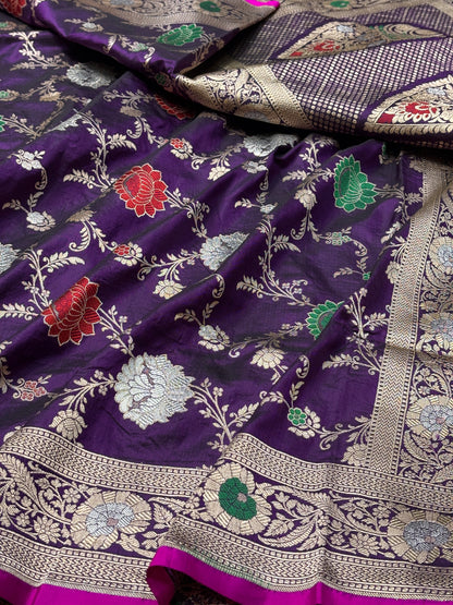 Purple Pure Banarasi Katan Silk Saree