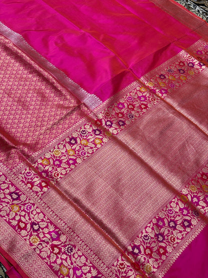 Rani Pink Pure Banarasi Katan Silk Handwoven Saree