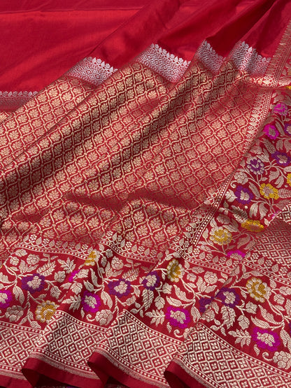 Red Pure Banarasi Katan Silk Handwoven Saree
