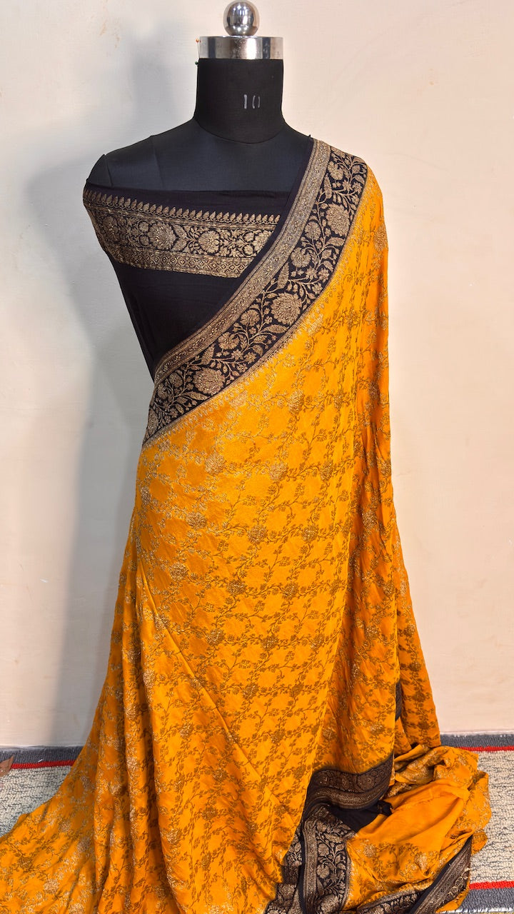 Yellow Banarasi Pure Chiffon Silk Saree