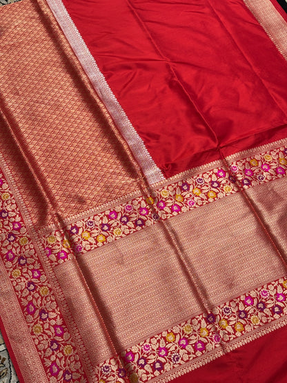 Red Pure Banarasi Katan Silk Handwoven Saree