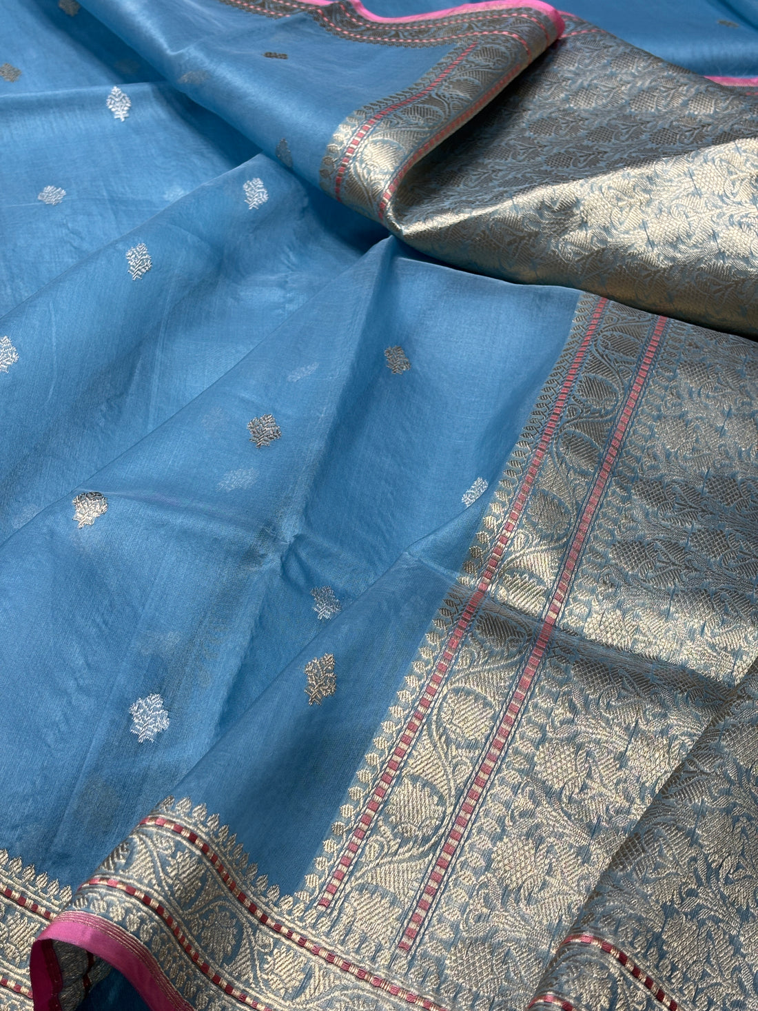 Blue Banarasi Kora Silk Handwoven Saree