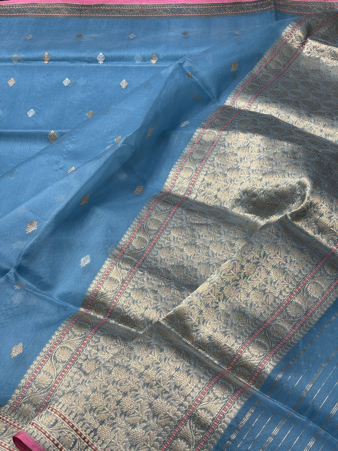 Blue Banarasi Kora Silk Handwoven Saree