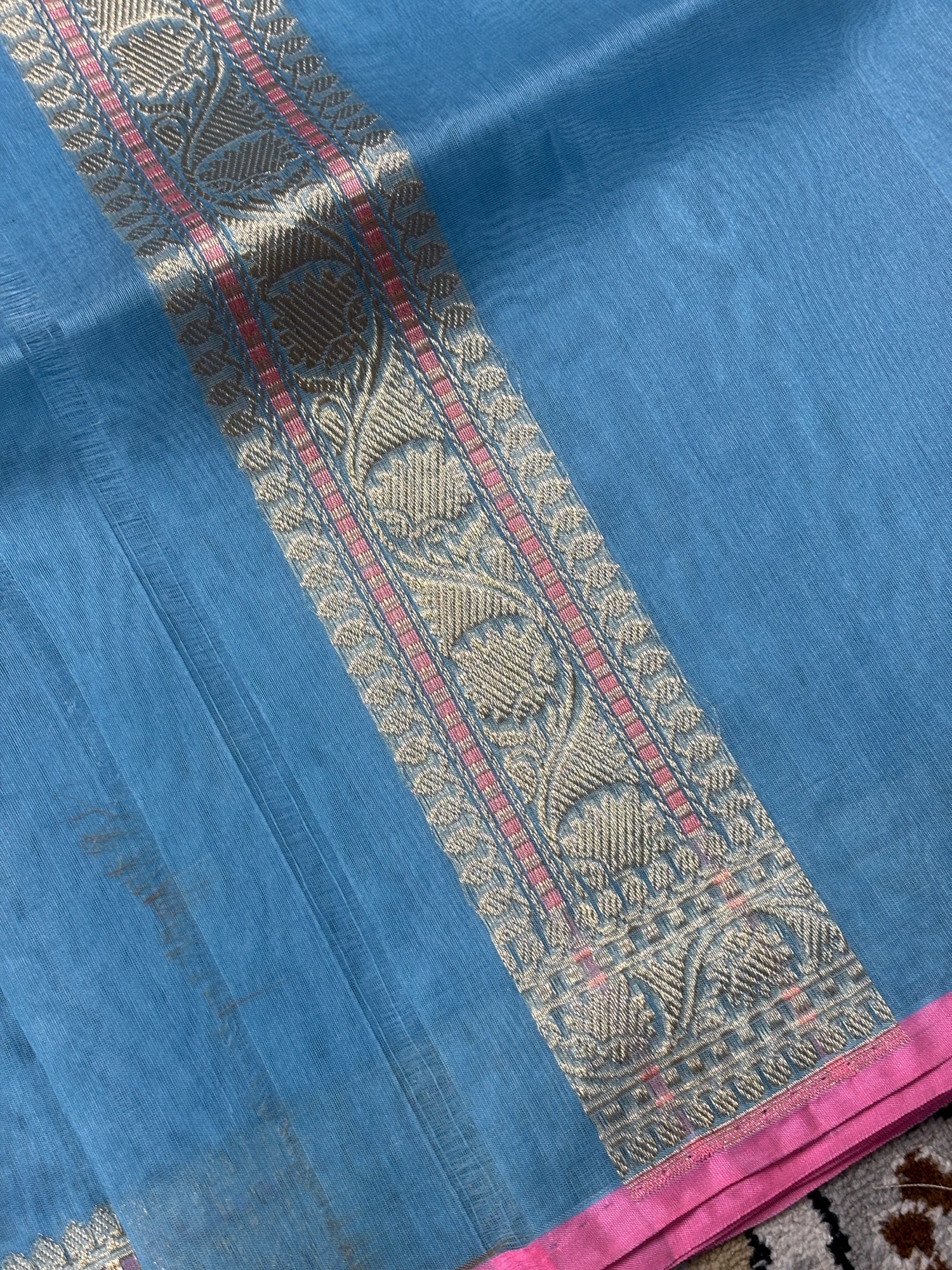 Blue Banarasi Kora Silk Handwoven Saree