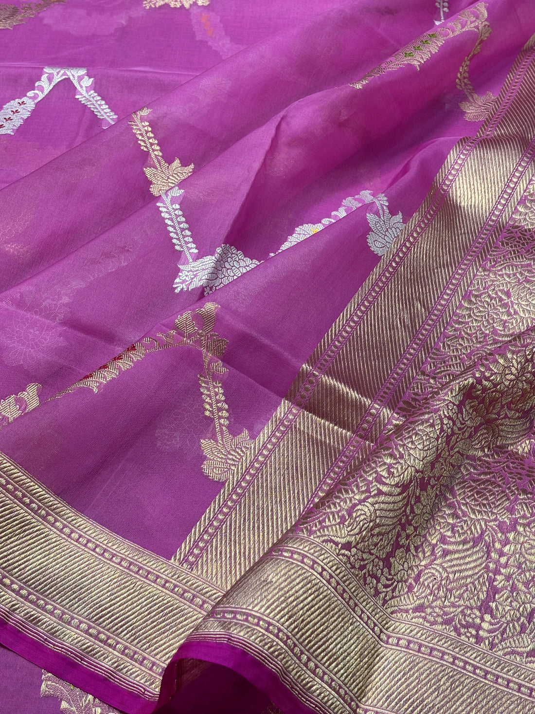 Lavender Banarasi Kora Silk Handwoven Saree