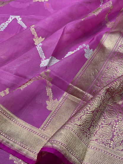 Lavender Banarasi Kora Silk Handwoven Saree