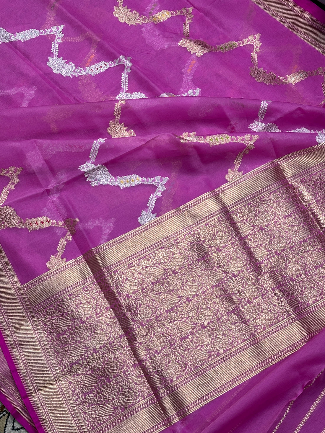 Lavender Banarasi Kora Silk Handwoven Saree