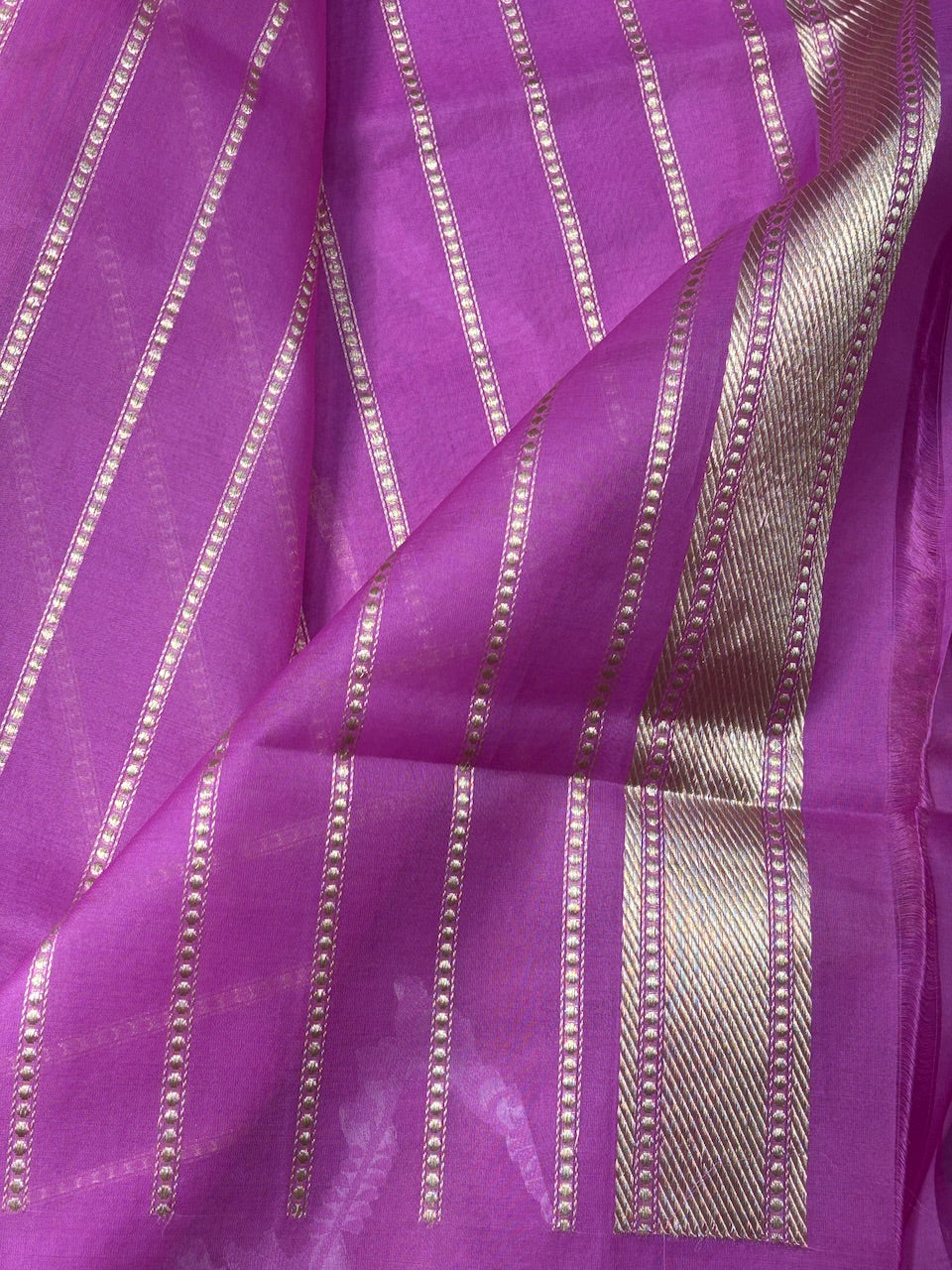 Magenta Pink. Banarasi Kora Silk Handwoven Saree