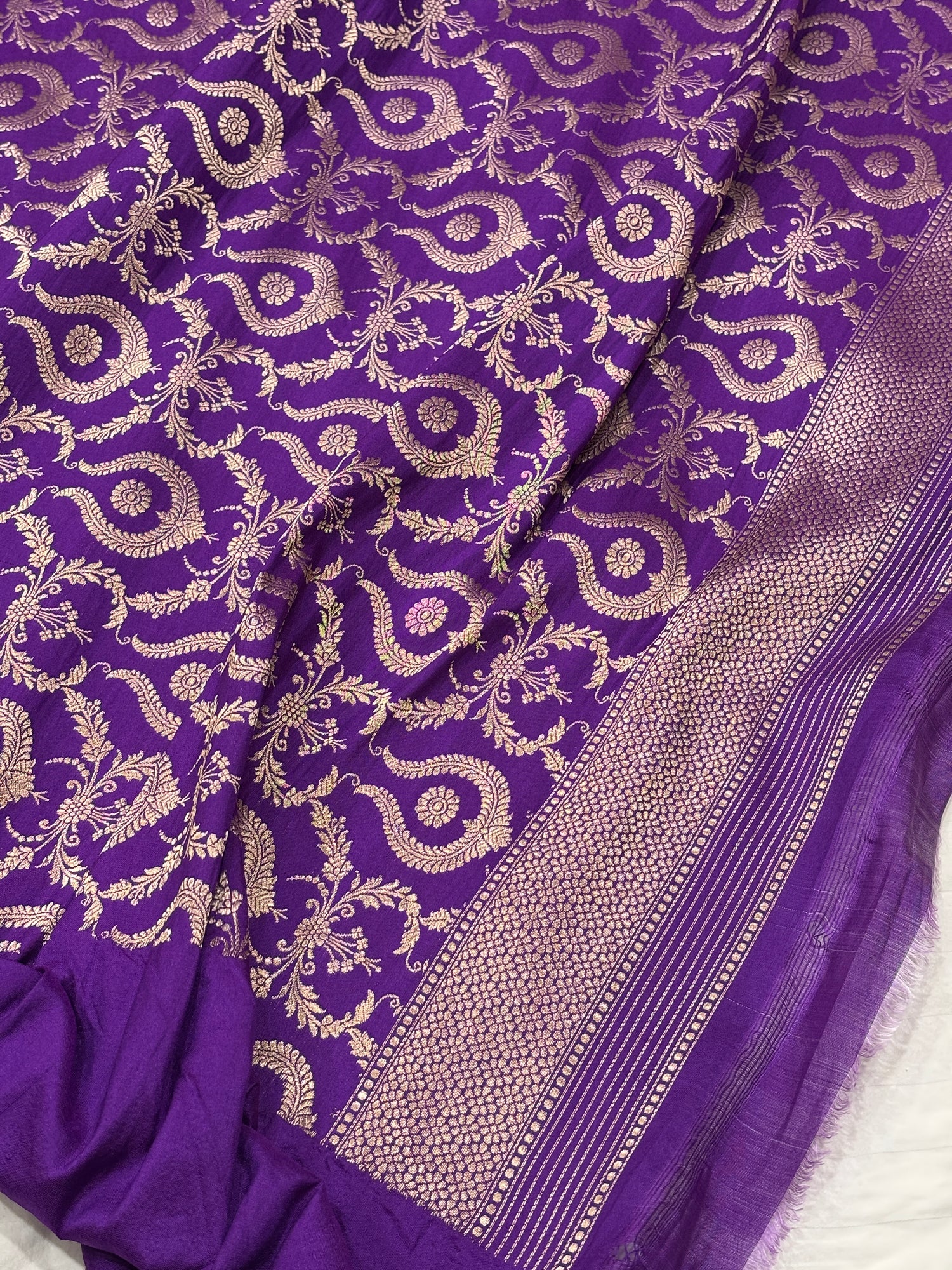 Golden Beige Banarasi Kora Silk Handwoven Saree