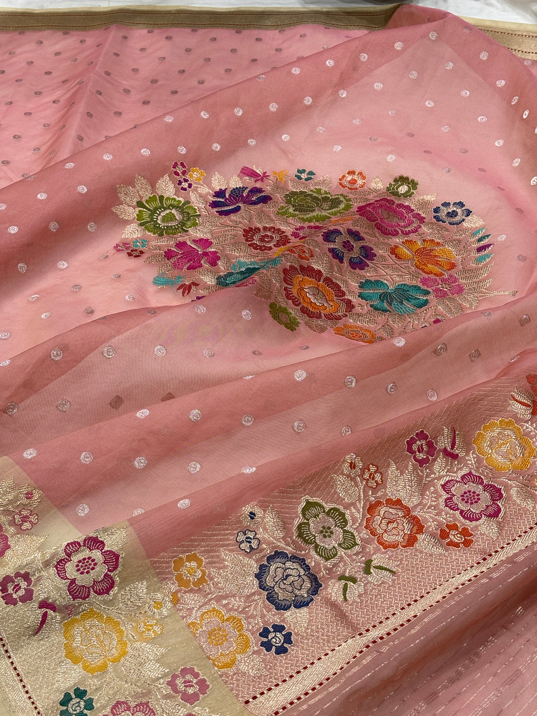Rose Gold Banarasi Tissue  Silk Handwoven Saree