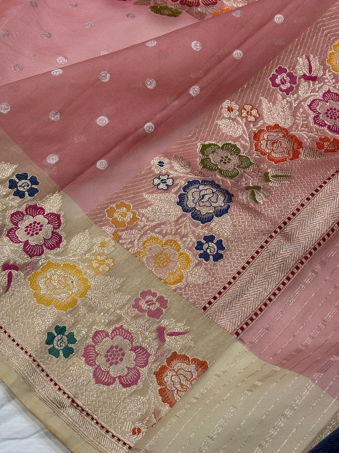 Rose Gold Banarasi Tissue  Silk Handwoven Saree