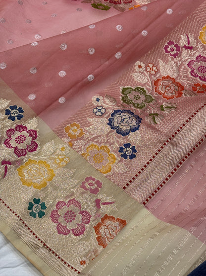 Rose Gold Banarasi Tissue  Silk Handwoven Saree