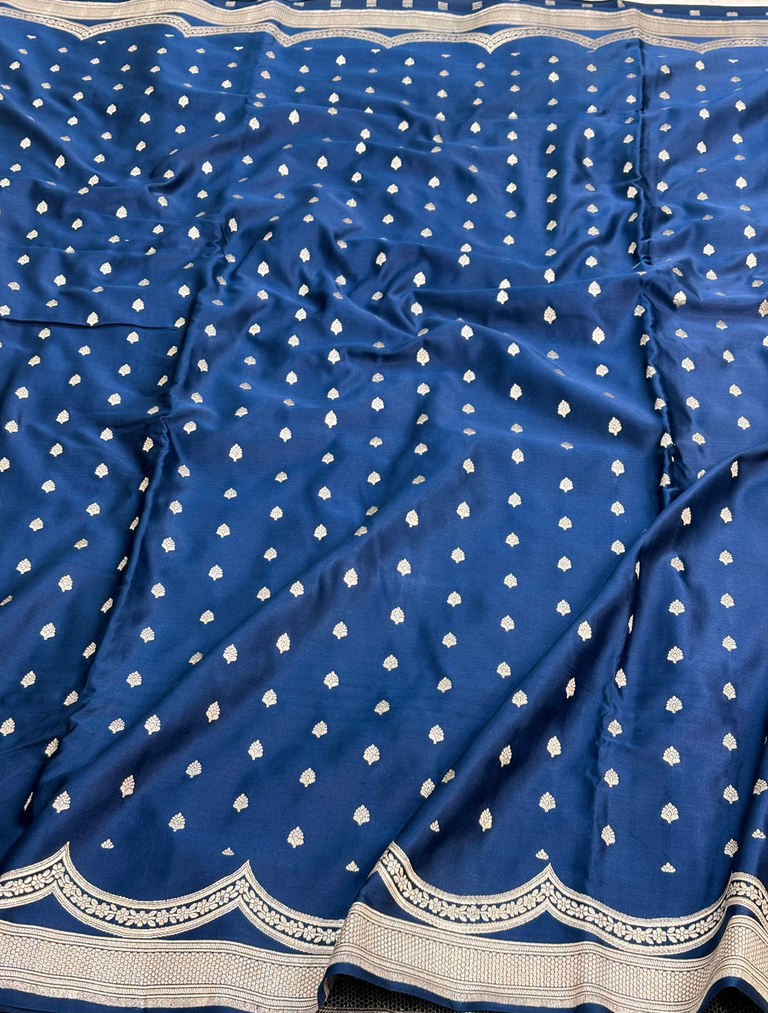 Blue Handwoven Vintage Pure Banarasi Satin Silk Saree