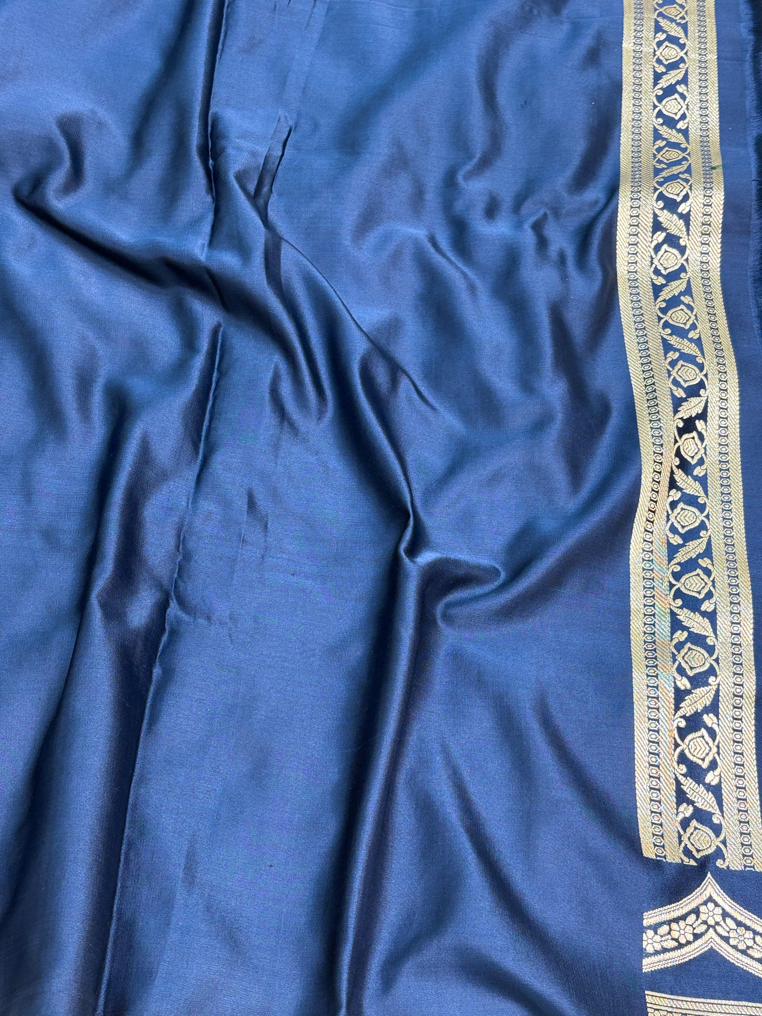Blue Handwoven Vintage Pure Banarasi Satin Silk Saree