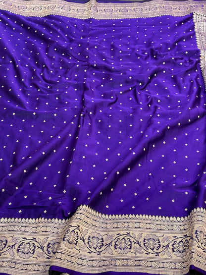 Purple Handwoven Vintage Pure Banarasi Satin Silk Saree
