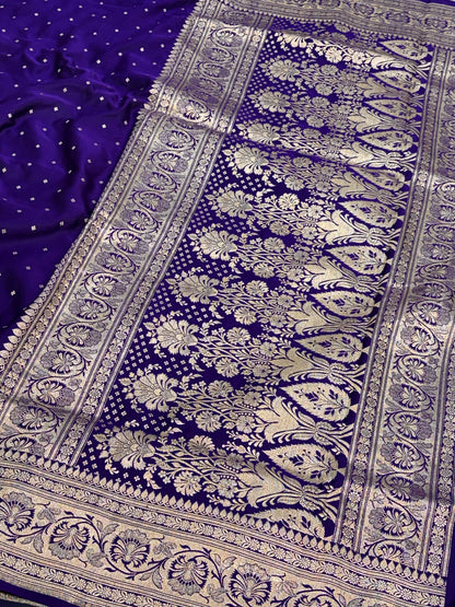 Purple Handwoven Vintage Pure Banarasi Satin Silk Saree