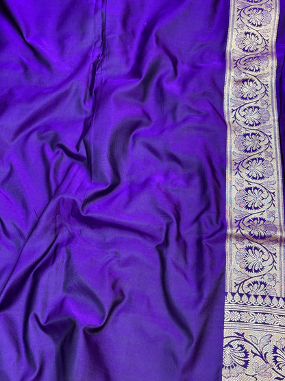 Purple Handwoven Vintage Pure Banarasi Satin Silk Saree