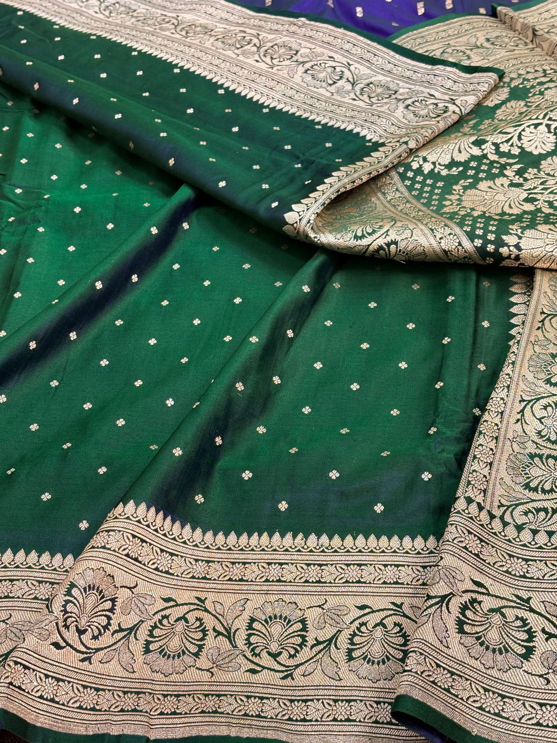 Bottle Green Handwoven Vintage Pure Banarasi Satin Silk Saree