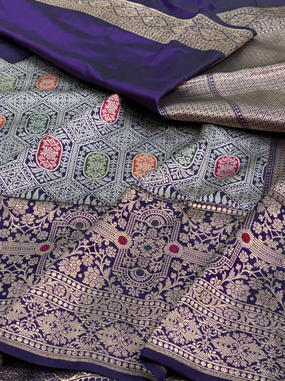 Purple Handwoven Modern Pure Katan Silk Banarasi Saree