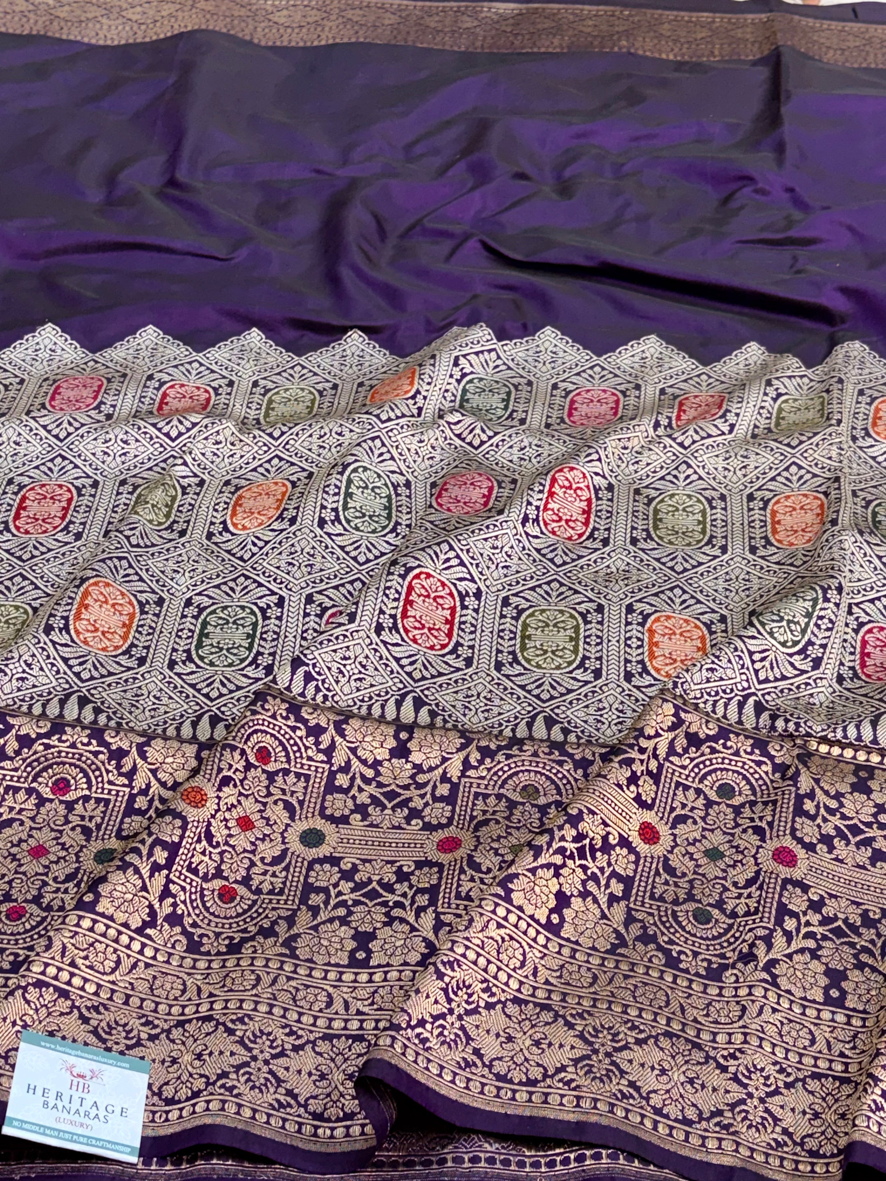 Purple Handwoven Modern Pure Katan Silk Banarasi Saree