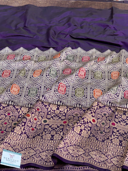 Purple Handwoven Modern Pure Katan Silk Banarasi Saree