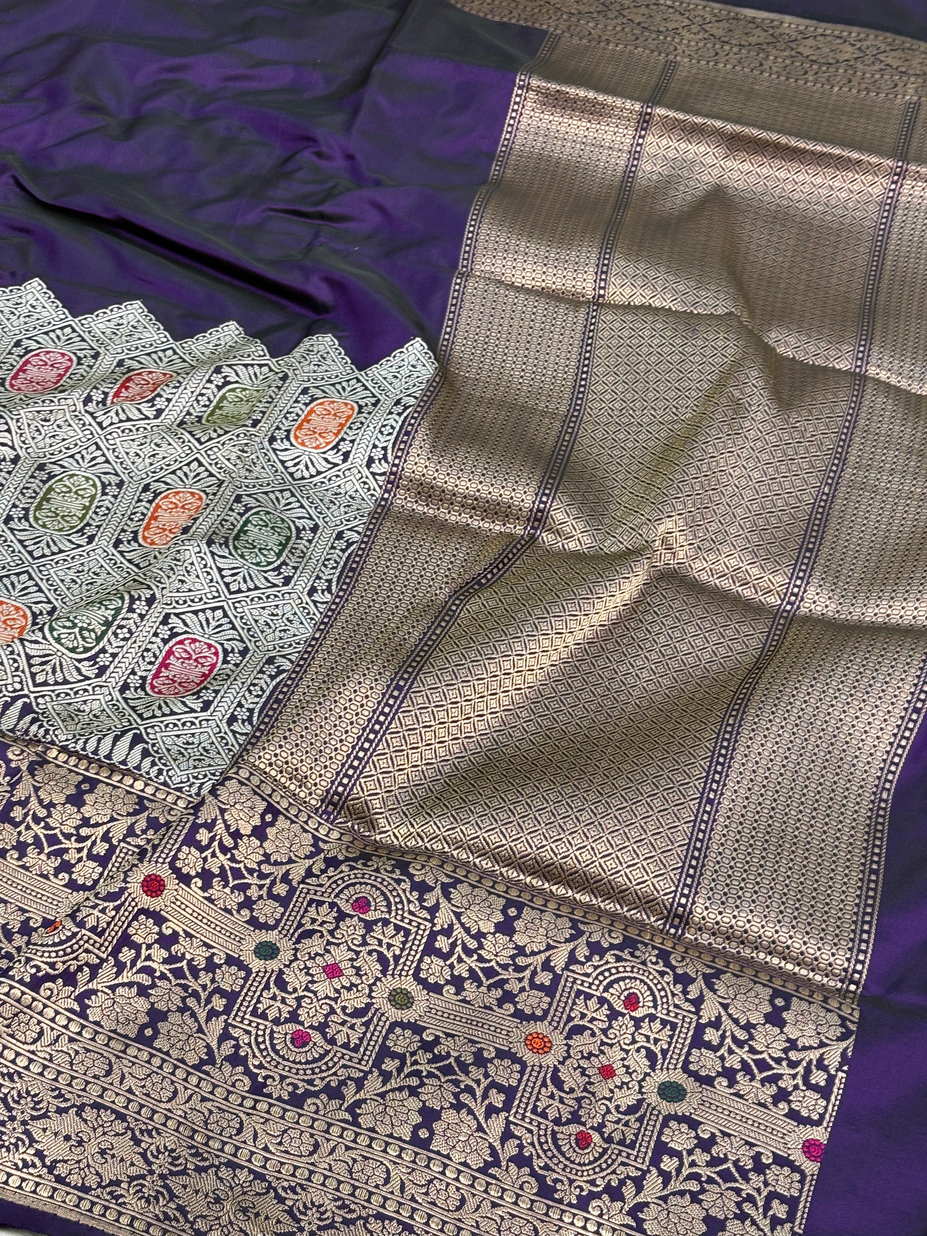 Purple Handwoven Modern Pure Katan Silk Banarasi Saree