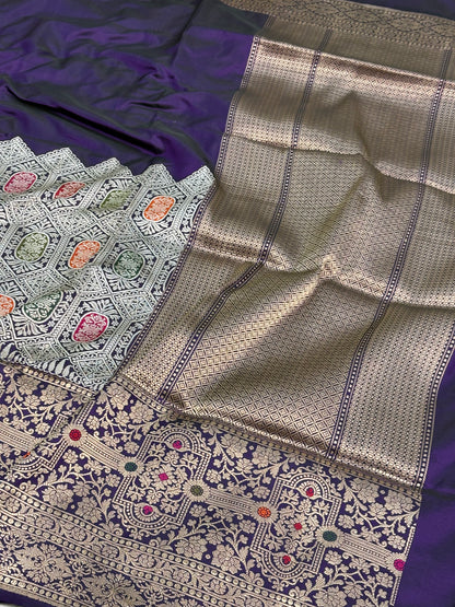 Purple Handwoven Modern Pure Katan Silk Banarasi Saree