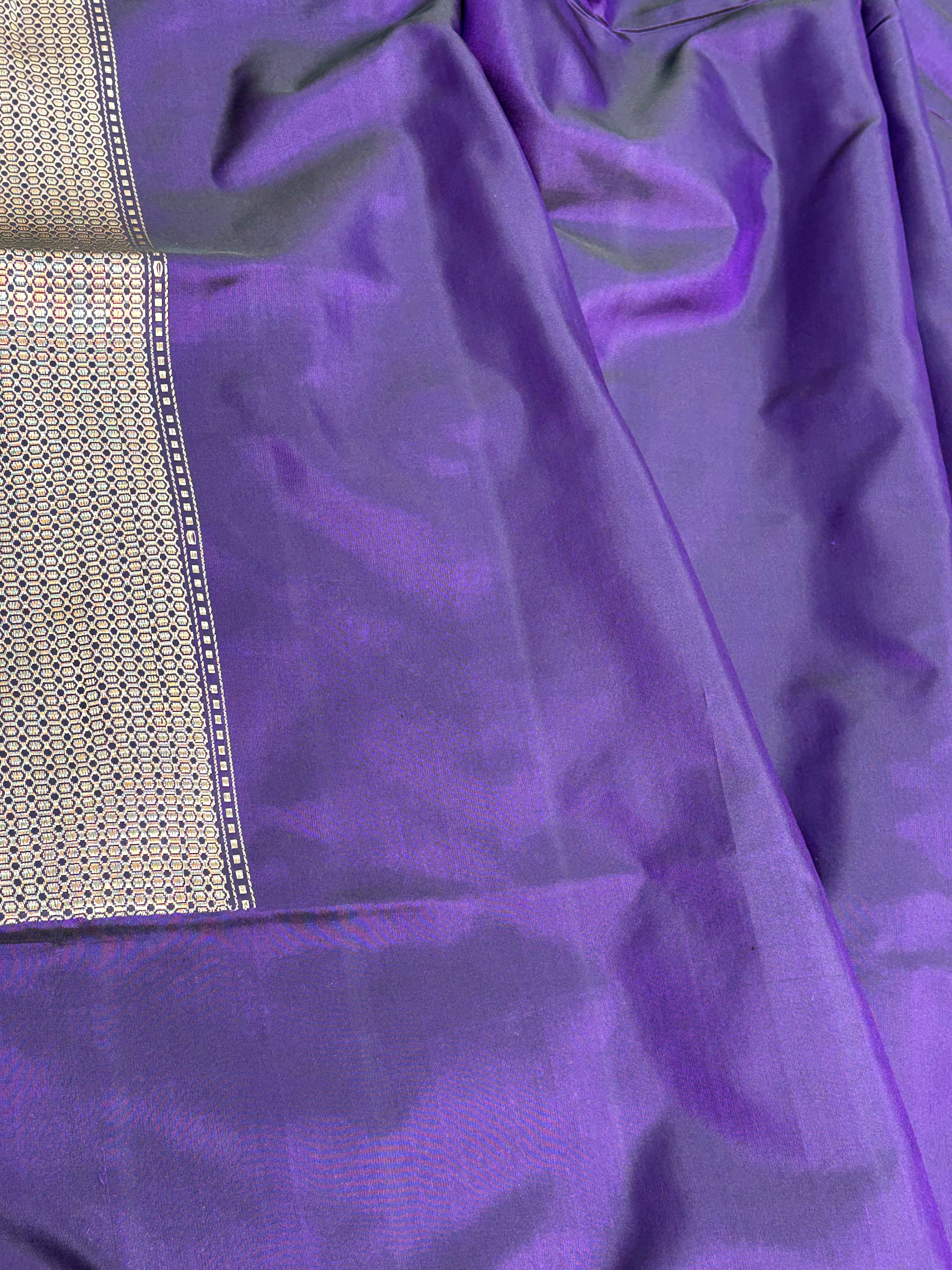 Purple Handwoven Modern Pure Katan Silk Banarasi Saree