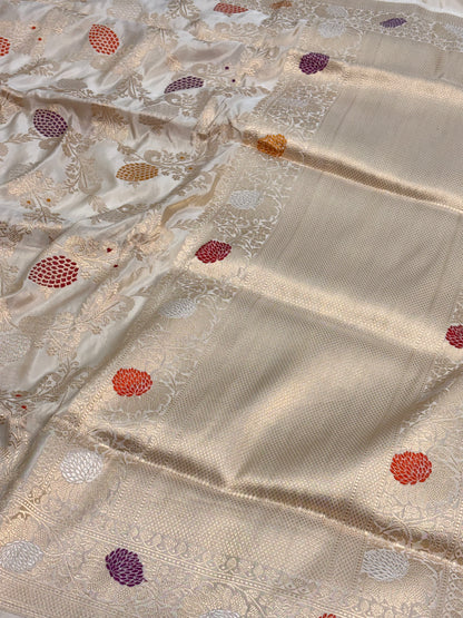 Ivory Handwoven Pure Banarasi Tissue Silk Saree