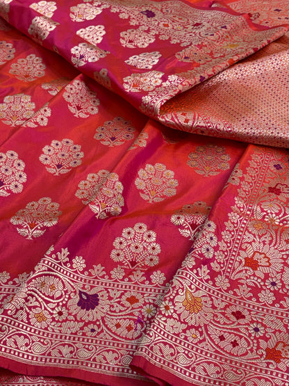 Rani Pink Handwoven Pure Banarasi Katan Silk Saree
