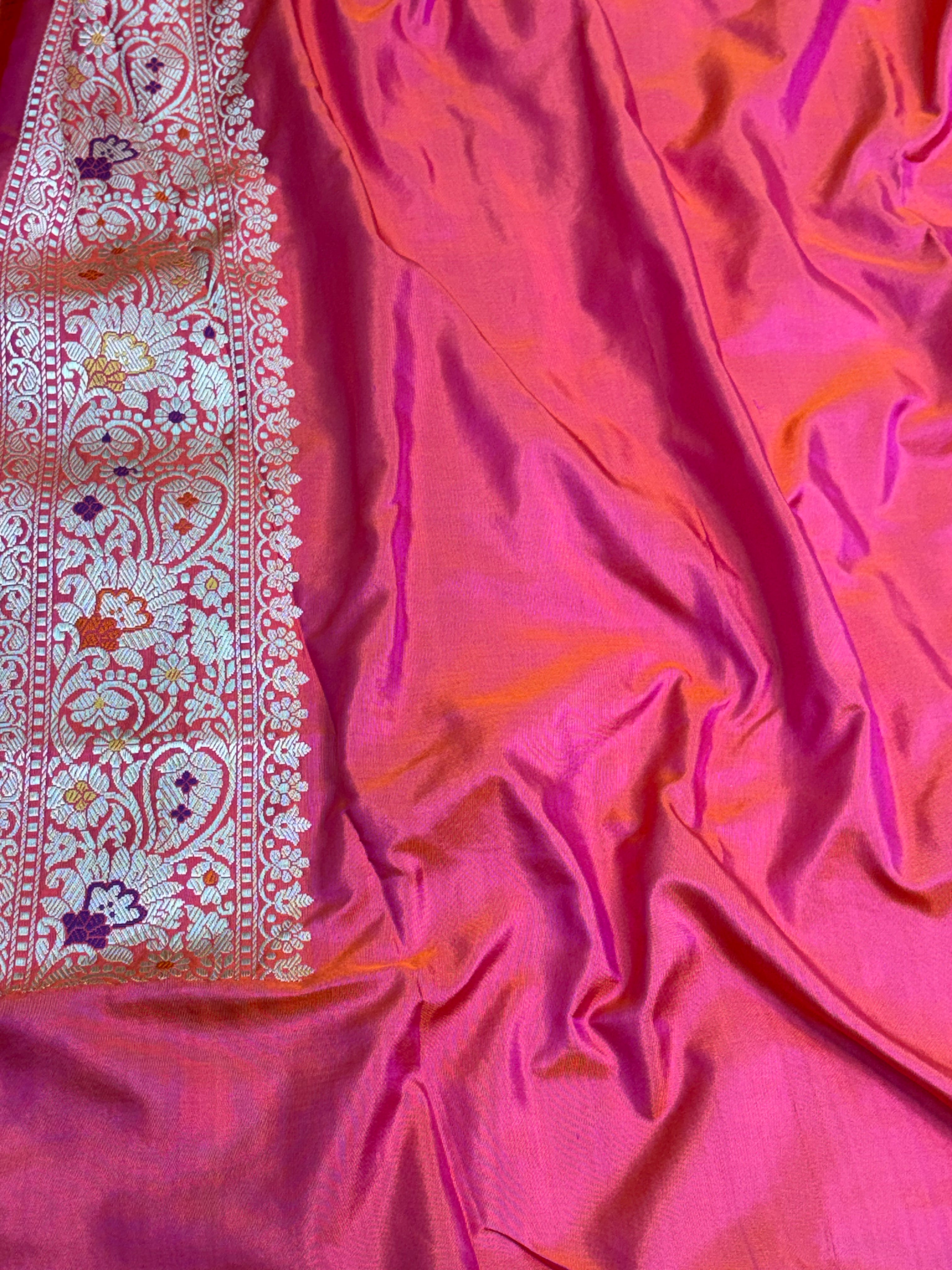 Rani Pink Handwoven Pure Banarasi Katan Silk Saree