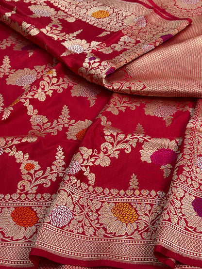 Red Handwoven Pure Banarasi Katan Silk Saree