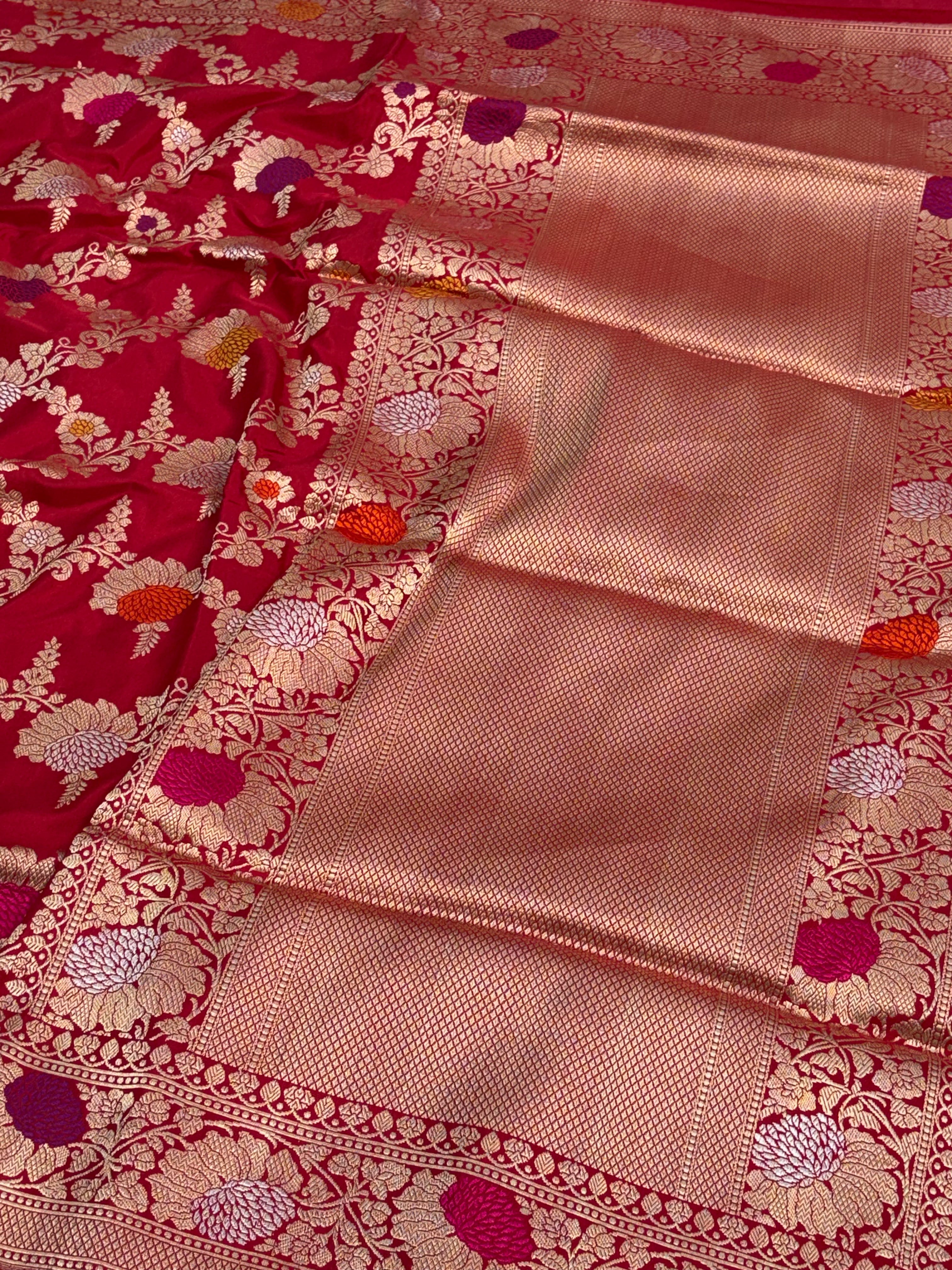 Red Handwoven Pure Banarasi Katan Silk Saree