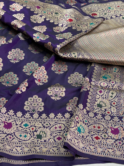 Purple Handwoven Pure Banarasi Katan Silk Saree