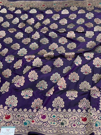 Purple Handwoven Pure Banarasi Katan Silk Saree