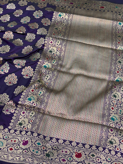 Purple Handwoven Pure Banarasi Katan Silk Saree