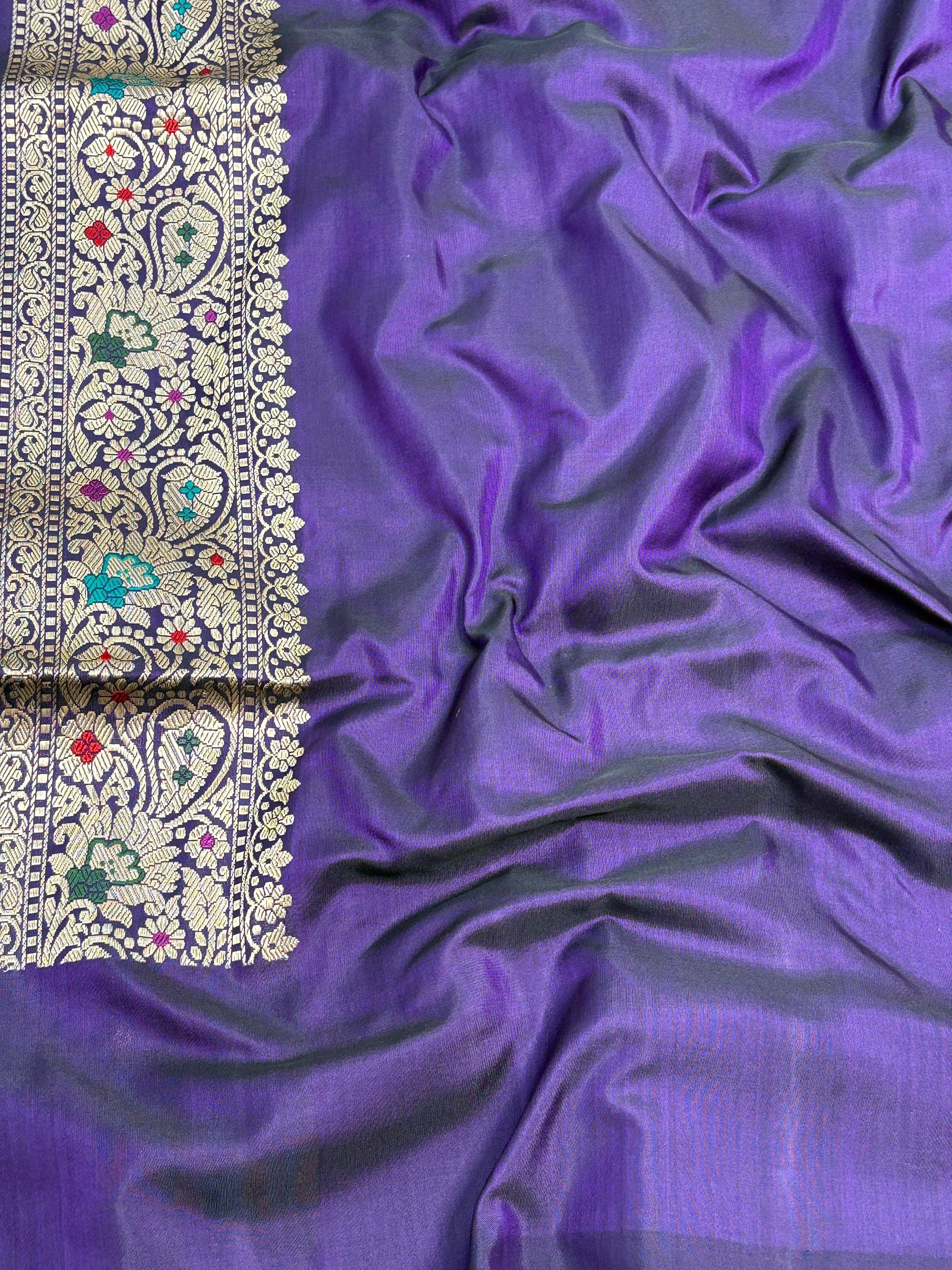 Purple Handwoven Pure Banarasi Katan Silk Saree