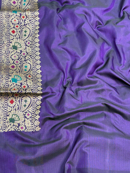 Purple Handwoven Pure Banarasi Katan Silk Saree
