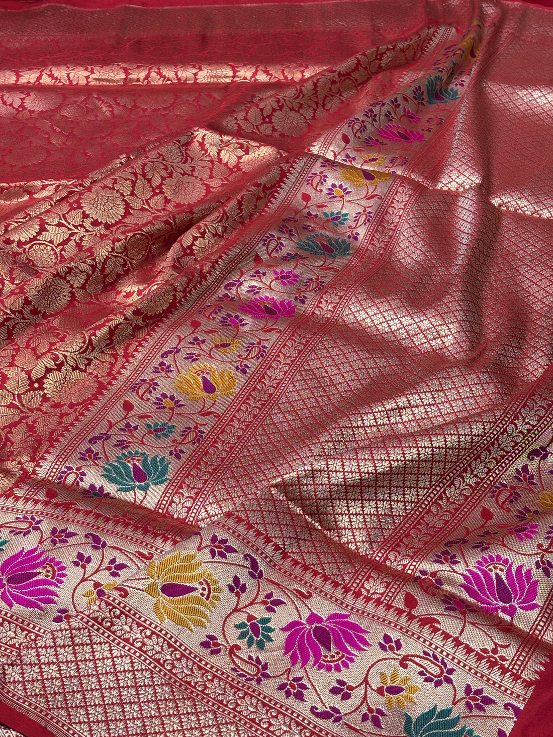 Red Pure Banarasi Brocade Handwoven Saree
