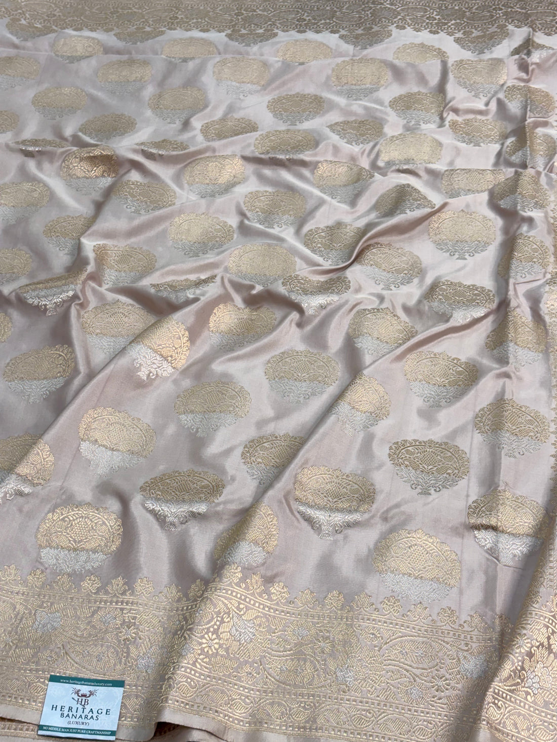 Ivory Handwoven Pure Banarasi Sona Rupa Katan Silk Saree