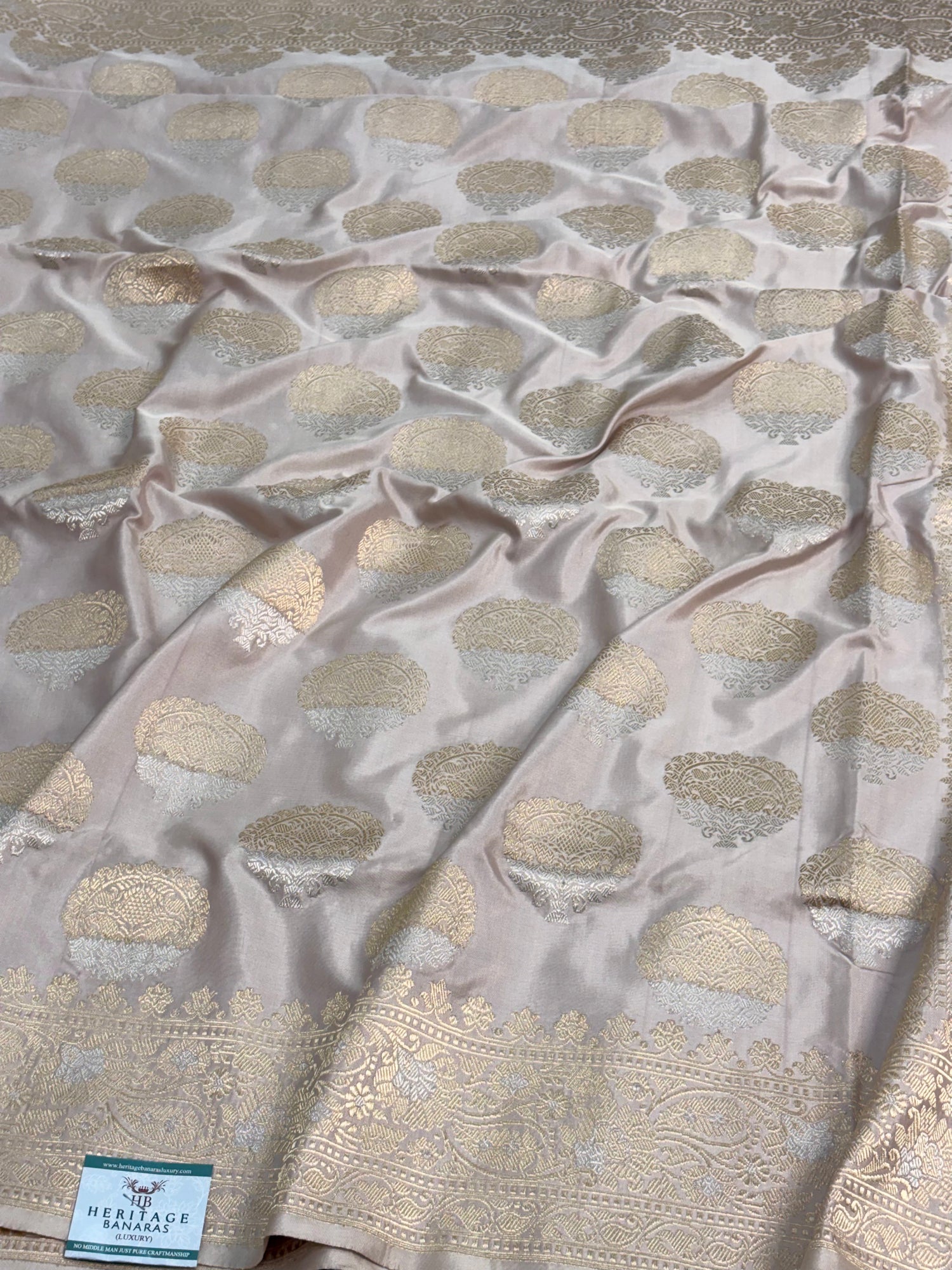 Ivory Handwoven Pure Banarasi Sona Rupa Katan Silk Saree