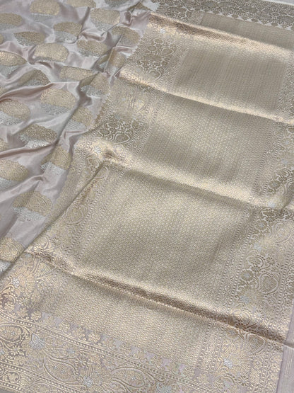 Ivory Handwoven Pure Banarasi Sona Rupa Katan Silk Saree