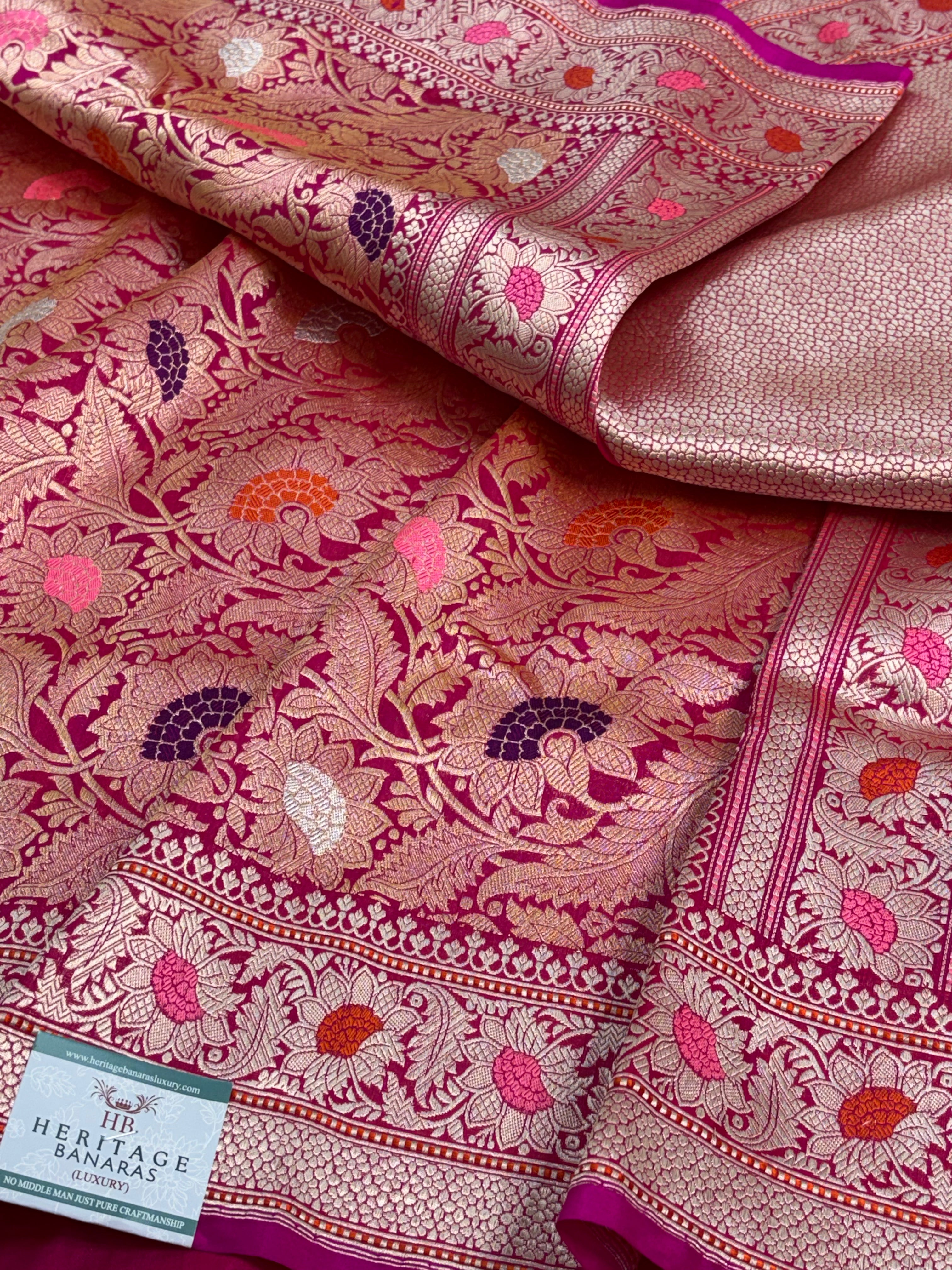 Pink Handwoven Kimkhab Banarasi Pure Silk Brocade Saree
