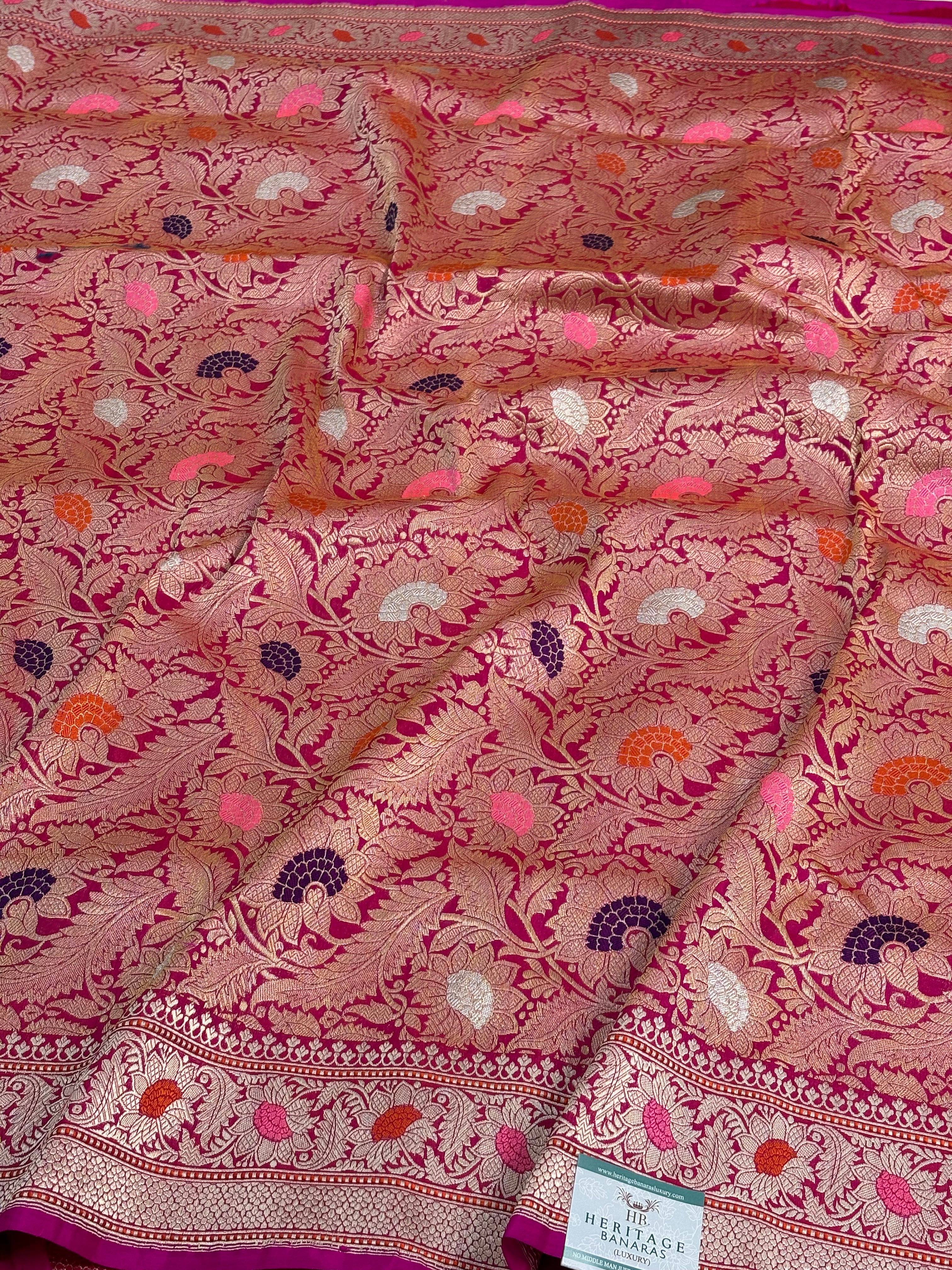 Pink Handwoven Kimkhab Banarasi Pure Silk Brocade Saree