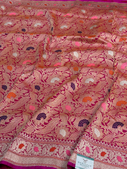 Pink Handwoven Kimkhab Banarasi Pure Silk Brocade Saree