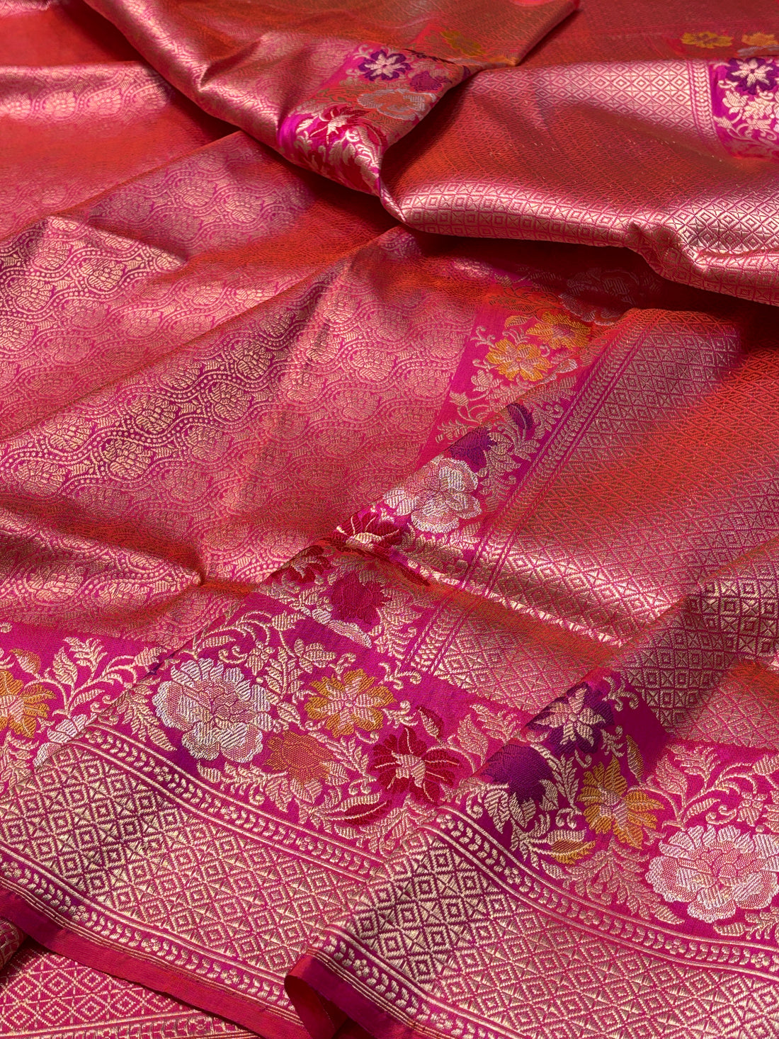 Rani Pink Pure Banarasi Brocade Handwoven Saree