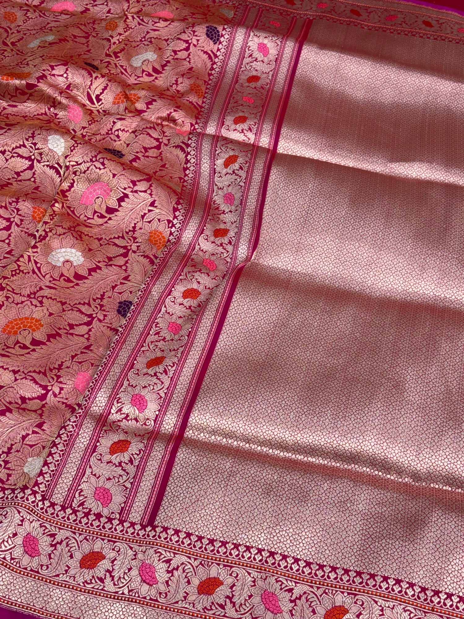 Pink Handwoven Kimkhab Banarasi Pure Silk Brocade Saree